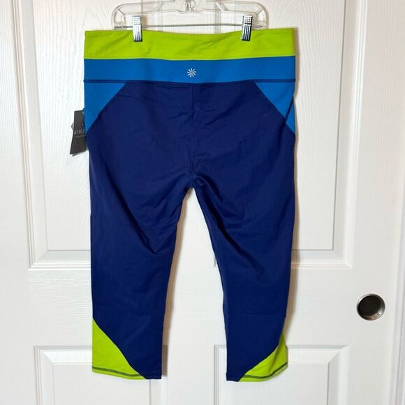 NWT Athleta High Rise Luma Chaturanga Capri XL Leggings Colorblock Navy Green - Picture 3 of 12